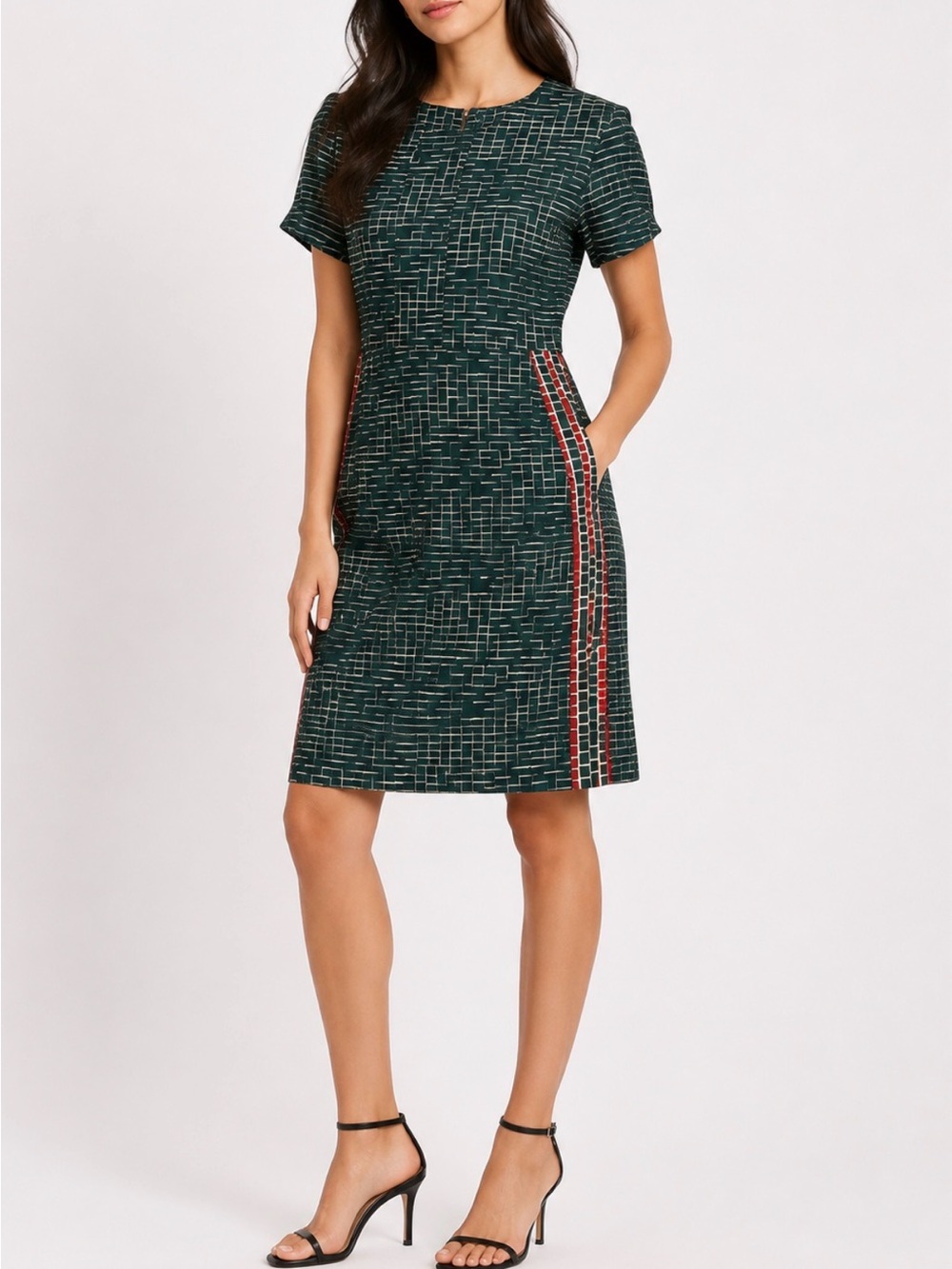 Walter Baker M Green Geometric Cotton Sheath Dress Contrast Stripe